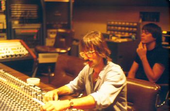 Hernan Rojas engineers and Gary listens during a Tongue Twister session in the summer of 1980.
