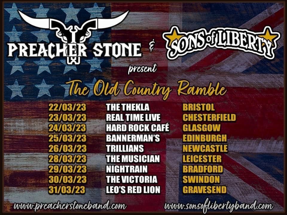 Preacher Stone (USA) and Sons of Liberty (UK) announce the ‘Old Country Ramble’ 2023. A co-headline UK tour featuring a transatlantic line-up of two of the hardest Southern Rockers on the current new music scene. Preacher Stone are flying in from North Carolina to hit the boards with the UK’s own Sons of Liberty for a truly unique Southern Rocking experience, as the boys trade licks at some of the UK’s greatest live rock music venues.