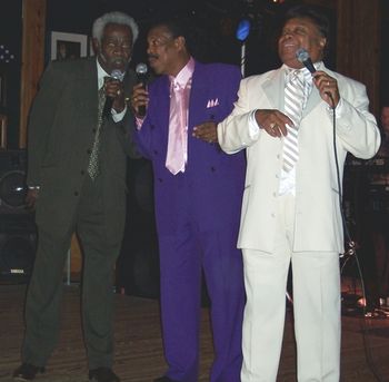 Billy singing with Bill Pinkney of The Drifters and Sonny Turner of The Platters at Loafers in Raleigh after the first NC Beach Music Day in 2005
