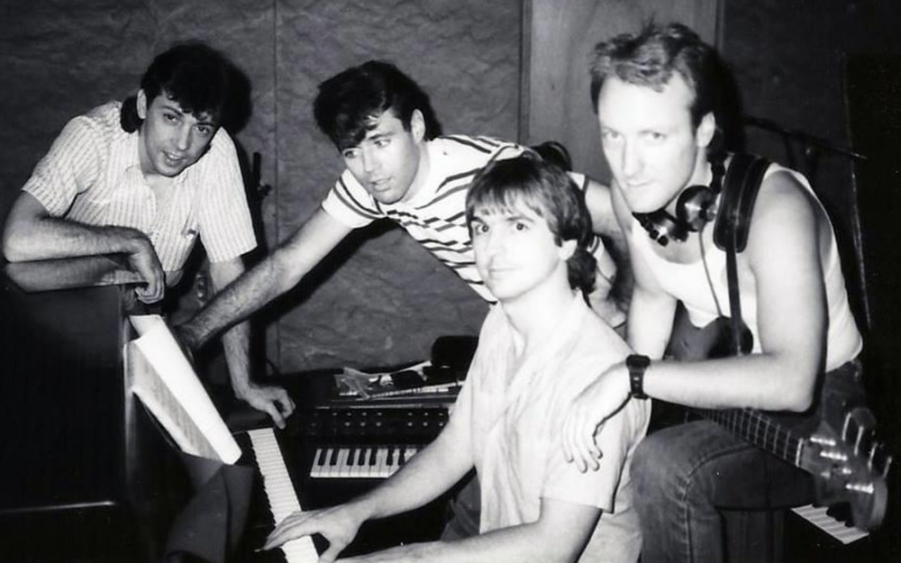 "The Project" working on material at Skyrocket Studios, Houston, Texas - June 1983.  Rick Richards, Rick Poss, Keith Lancaster & Bruce Moody