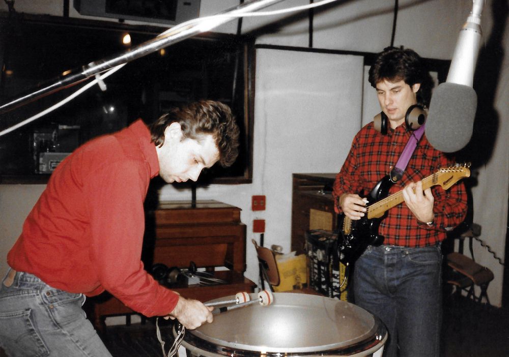 Rick and Danny working on the intro of "It's Not Like Mine" for our first album "Evidence" - Sugar Hill Studios, Fall 1984