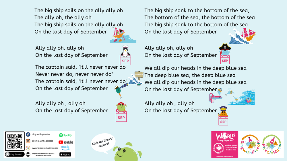 illustrated Lyric sheet for The Big ship sails on the Ally Ally Oh