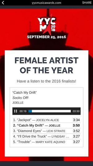 JOELLE nominated for YYCMusic awards 2016 Female artist of the year.
