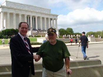 Here's my new friend, Jerry Simpson, a proud and brave Vietnam veteran, in front of the beautiful Lincoln Memorial. God bless you, Jerry, and thank you for your service to our country.
