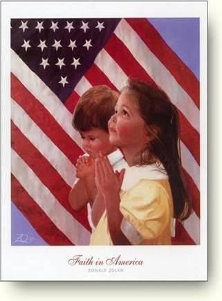 American children and Flag