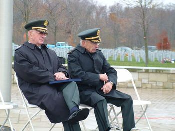 Major General Fred Lick, Jr. (left) was the Keynote Speaker. General Lick is Chairman of the Board of Trustees of the Cleveland Chapter of the Korean War Veterans. What an honor it was for me when this Major general firmly shook my hand and thanked me for my "We Give Our Thanks To You" song!
