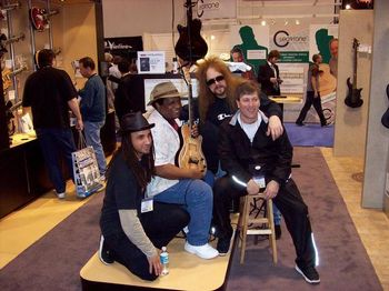 Michael, Leslie Grey, Claude Schnell and Tim Hern at the Michael Kelly booth, Namm 2007 Anaheim CA.
