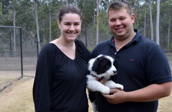 Oreo with his new owners, Tash & Josh.
