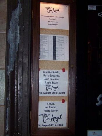 Our name "up in lights" at the Tin Angel (August 2010)
