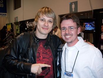 Ray Luzier (Korn drummer) and Sean, NAMM 2009, Anaheim Convention Center, Jan 17, 2009
