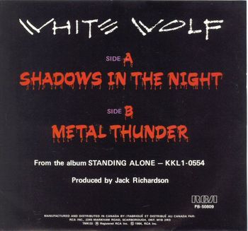 Back cover of 1st Single - "Shadows In The Night"
