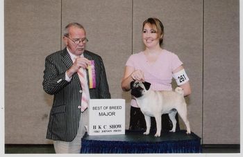 WOODWORTH'S JIN AND TONIC call name: JinJin, Daughter of Sackie, received BOB a 3 point major at HKC Show. Owner/Breeder/Handler: Sarah Woodworth.
