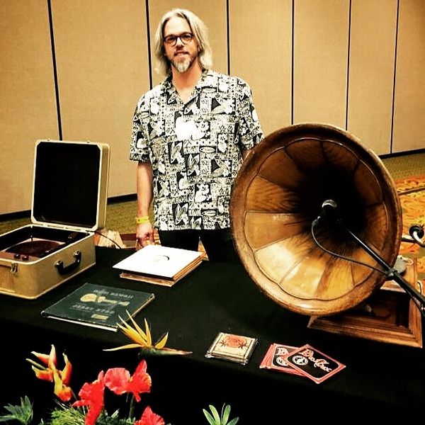 Christo Ruppenthal with a Horned Victor Monarch IV Phonograph and Tube Record Player