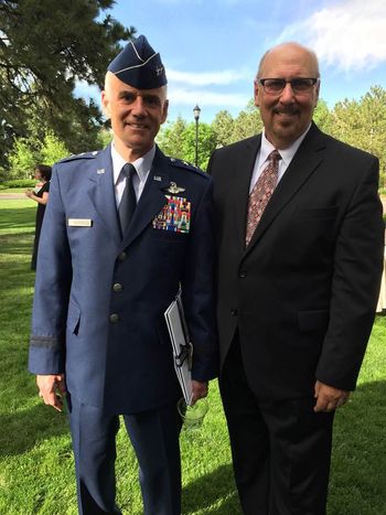 Lieutenant General Silveria (Superintendent of The USAF Academy) with Ken Miller at the premier of Ken's work for string orchestra, "SIJAN"
