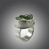 Handcrafted Carved Sterling Silver Ring with Raw Tourmaline Size 7 1/2