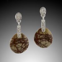    Handcrafted Sterling Silver & Red Creek Jasper post earrings.