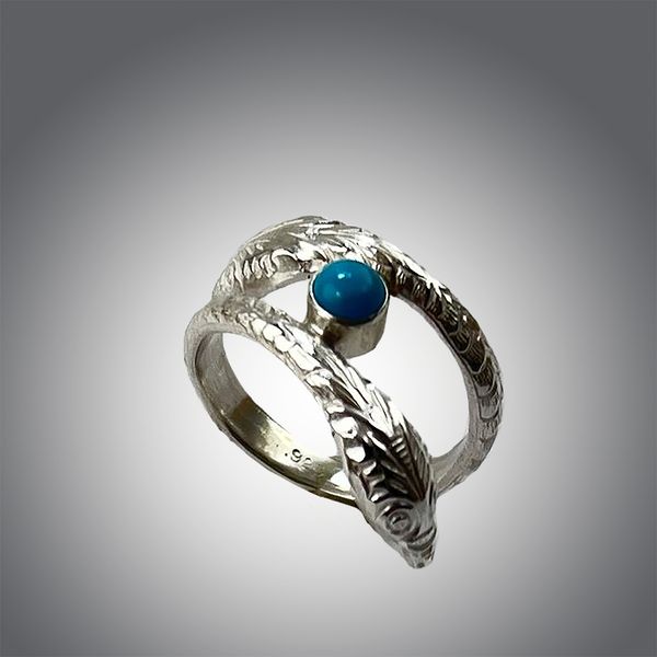 Handcrafted Double Headed Snake Ring with Sleeping Beauty Turquoise