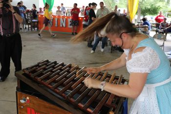 xylophoning and ponytailing at Brenham's Maifest.  Photo by Gary E McKee of Texas Polka News 2018
