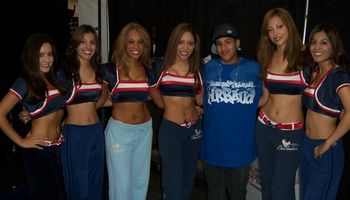 Houston Texans Cheeleaders backstage with Baby Jay.
