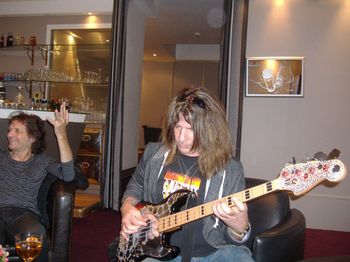 Dennis Dunaway & Vinnie in Dunkirk, France - Replica of Dennis' classic bass from the 1970s down to the tiniest detail including nicks and scratches.
