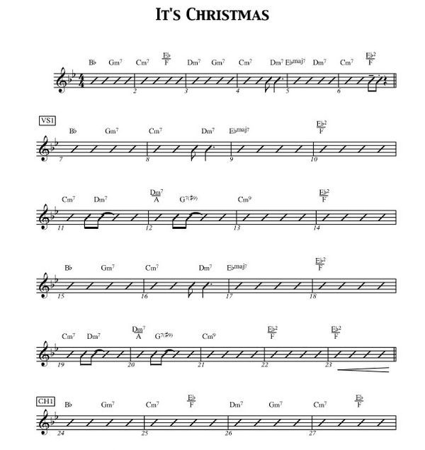 Sample Chord Chart from "It's Christmas."
Lyrics are available for free download on the "Our Song Lyrics" page