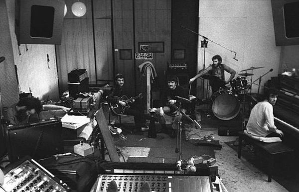 The Band recording at the Pool House, 8850 Evanview Drive in Los Angeles, California