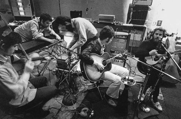 The Band recording at the Pool House, 8850 Evanview Drive in Los Angeles, California