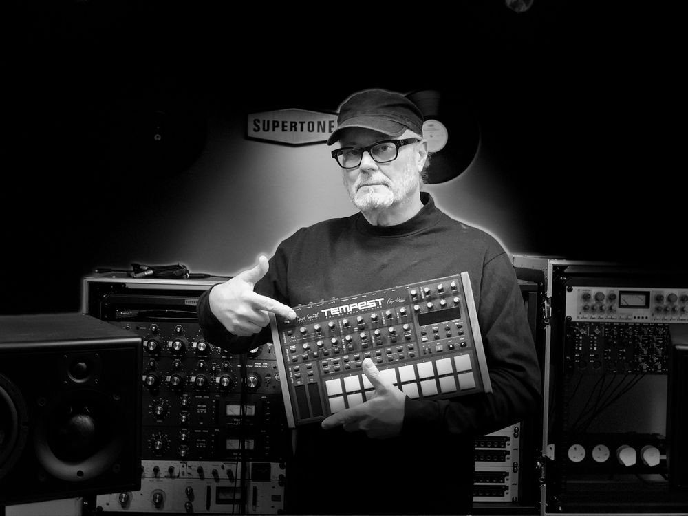 Simon Campbell with the Sequential / Dave Smith Instruments Tempest analog drum machine, Supertone Records
