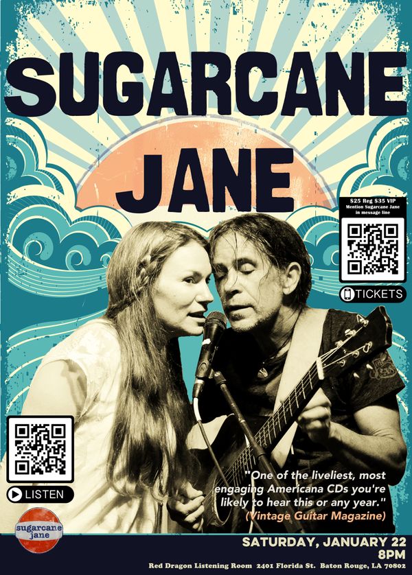 $25 Reg / $35 VIP
Mention Sugarcane Jane when purchasing tickets