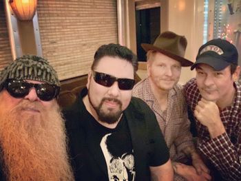 Guilty parties of the "Big Bad Blues" Tour.  Billy Gibbons, yours truly, Matt Sorum and Austin Hanks
