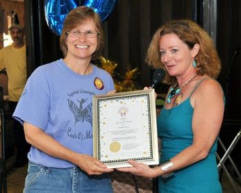 Annabella Wood receives a Certifate of Thanks from Twilight President Cass Forkin. 6/6/11

