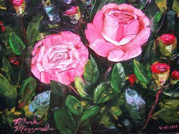 "Rose Bush" Oil Paint -100% Palette knife Painting. 11 x 14" Thick Paint - Impasto style. . Painted April 15th 2013. This Original Art is Available to Purchase.............or you can buy a Print Here!
