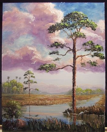 'Tall Slash Pine' 16 by 20" Oil on Masonite Board, Lots of Palette knife & brush. Oct 3rd, 2007
