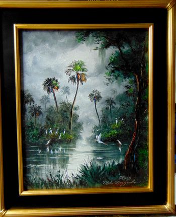 "Misty River Egrets" 16 by 20" Oil on Board. June 20th2022.  ORIGNAL is AVAILABLE or You can  Buy a Framed  or Unframed Print Here! 
