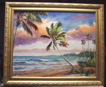 'Beach Splendor' 16 by 20", Oil on Masonite board, Lots of palette knife work, also brush. Painted August 17th, 2007 (SOLD - Collector from Vero Beach, FL)
