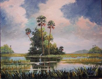'Everglades hammock' 16 by 20" Oil on board. Lots of knifework. Painted June 27th, 2007
