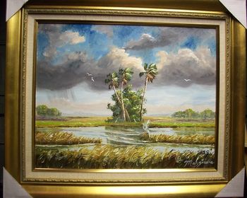 "Windy Everglades" 16 by 20" Oil on Masonite Board. Palette Knife and brush. April 15th, 2009 (Collector from Winter Springs, Florida)
