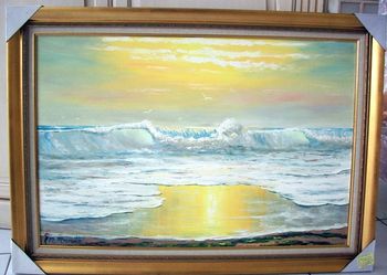'Sunny Seascape'24 by 36" Oil on Masonite Board. Lots of Palette Knife with Brush. Painted Dec., 2008 (SOLD - Commissioned Work of Art to Collectors from Palm Coast, Florida)
