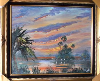 "Florida Sunset Glow" 20 by 24" Oil on board. 11/21/17.   (Original is SOLD to Collector from East Amherst, NY)  You can   Buy a Framed Print Here!
