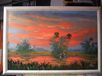 'Everglades Fire Sky Painting'  24 by 36" Oil on board. Palette Knife & brush.. Painted June 11th, 2011 (COLLECTOR from ALTAMONT SPRINGS, Florida)
