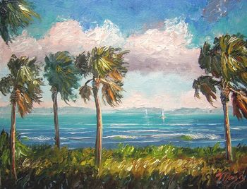 'Cabbage Palms along the Indian River' '11 by 14" Oil on Canvas. Thick Paint Impasto - Palette knife painting. Painted Oct. 12th, 2009 (SOLD - Collector from Annandale, Virginia)
