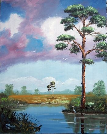 "Slash Pine pond 2" 16 by 20" Oil on Board. Mostly Palette Knife, Painted Feb 21st. 2007 (SOLD - Collector from Miramar, FL)
