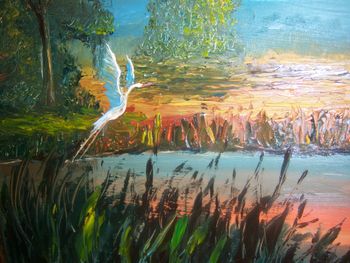 Close Up of the Palette knife-made Blue Heron. From "Summer Sunset w/Blue Heron" oil painting.
.............Look At These Gifts : TROPICAL & FLORIDA GIFTS!
