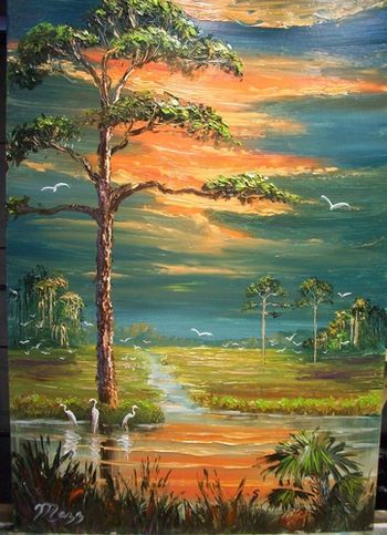 "Fire Sky n' Slash Pine"16 by 24" Oil onMasonite Board. Palette knife and brush. Painted.Feb 11th 2009
