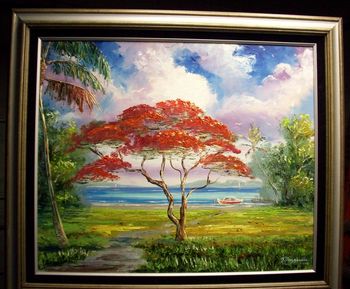 "Royal Poinciana Lakeview" 20 by 24" Oil on Masonite Board. Palette Knife & brush. May 15th 2008(SOLD - Collector from Deltona Florida)
