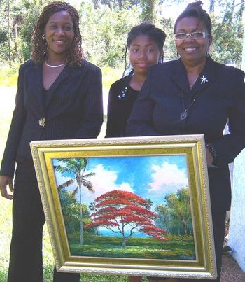 Merveen, picking up her Royal Poinciana Tree Painting. (SOLD -Homosassa, Florida)
