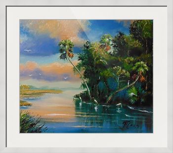 "Cabbage Palms Along the River" 18 by 24" Oil on Masonite Board. Mazz  updated it 12/01/2020  (In PRIVATE COLLECTION original Sept.1st, 2008 )  You can  Buy a Framed  or Unframed Print Here! 
