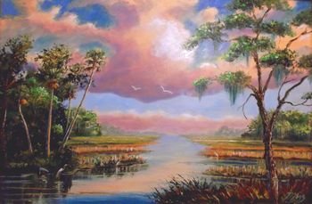 'Majestic  Florida Wilderness' 24 by 36" A Favorite of Dave Hlubek of Molly Hatchet band. Dave hung the Original in his home. (Private Collection)  But you can  Buy a Framed Print or Canvas Here! 
