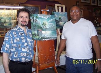 Artist Mazz painting with Artist Sam Newton. March 11, 2007.
