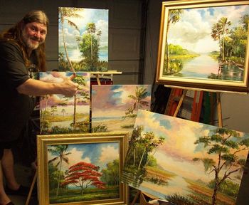 "Nice Batch of Good Ole Florida Country Paintings" Dave Hlubek, Lead Guitarist of Molly Hatchet Band, checking out Mazz Oil Paintings. March 22nd, 2008
